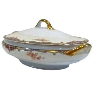 Vintage Noritake OXFORD Covered Oval Vegetable Serving Dish with Gold Trim